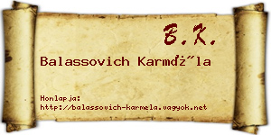 Balassovich Karméla névjegykártya
